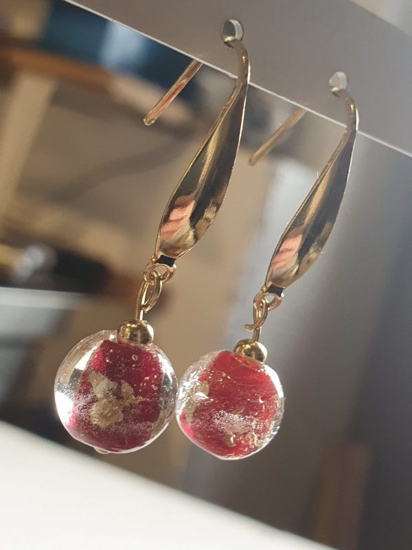 Boucles d'oreilles vénitiennes verre de Murano et feuille d'or